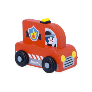 Janod Dřevěné auto na tlačení Hasiči červené